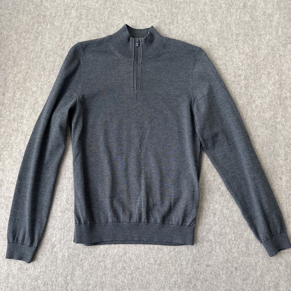 Hugo Boss Banello Quarter Zip Sweater Mens S Gray Virgin Wool Italian Yarn
